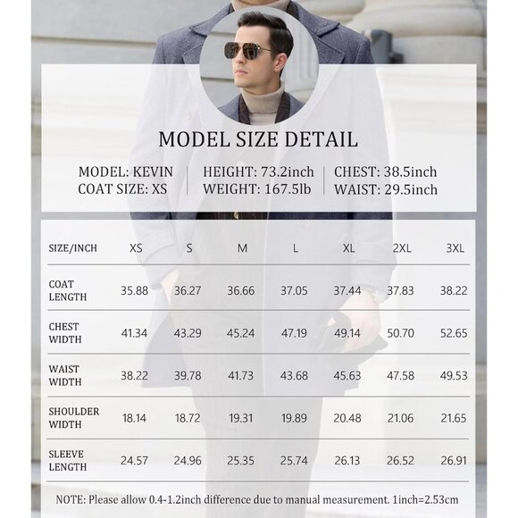 Mens Blue for Long Jackets Warm Peacoat Men's Double Overcoat Trench Coats - Picture 4 of 7